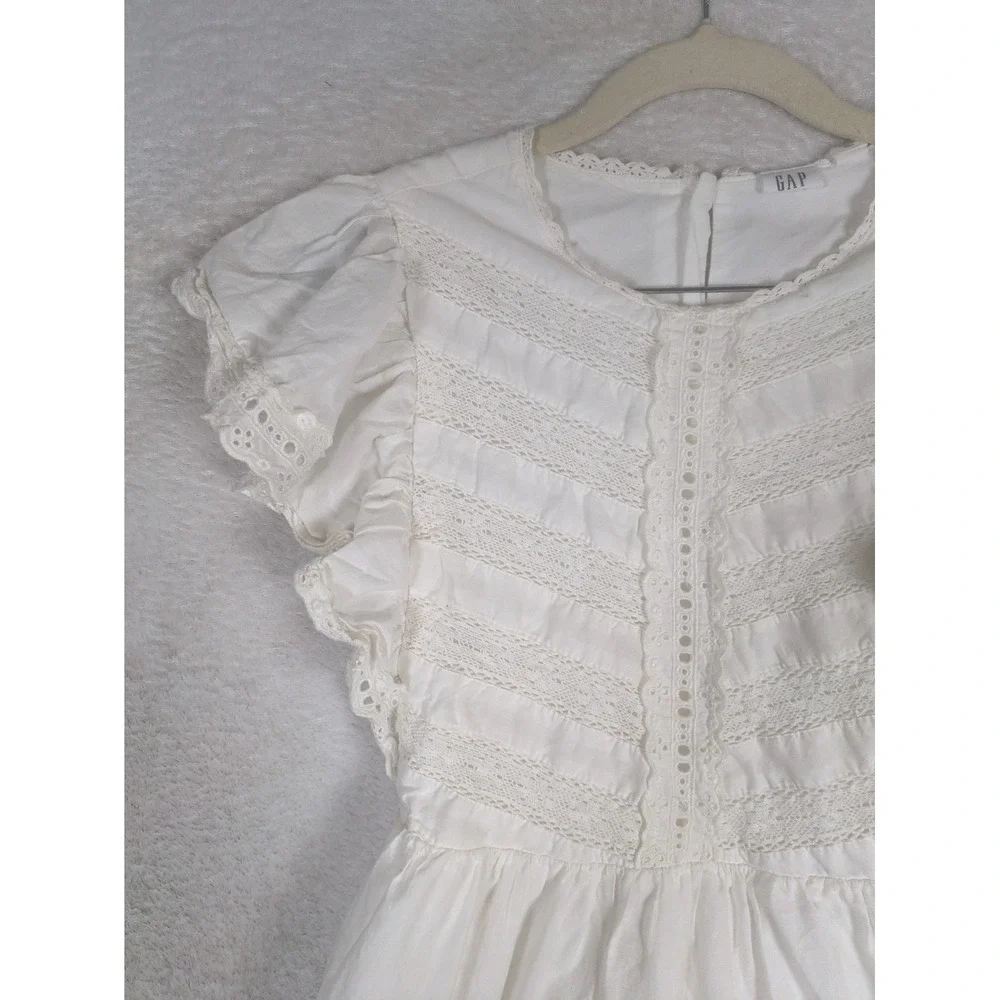 Gap Tiered Eyelet Lace Dress Girl's Size L 10-11 White Flutter Sleeve Boho